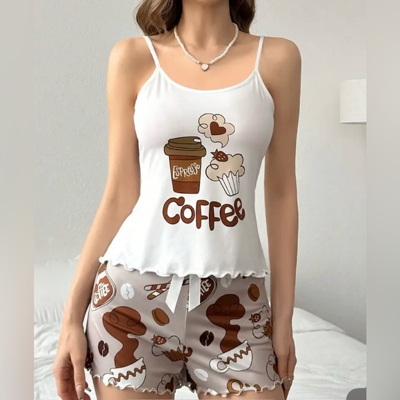 Coffee-Themed Women's Sleepwear Set Size XLarge NWT - Picture 3 of 5